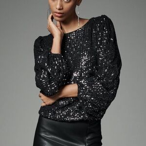 Anthropologie Flat Whit Sequin Top Carbon